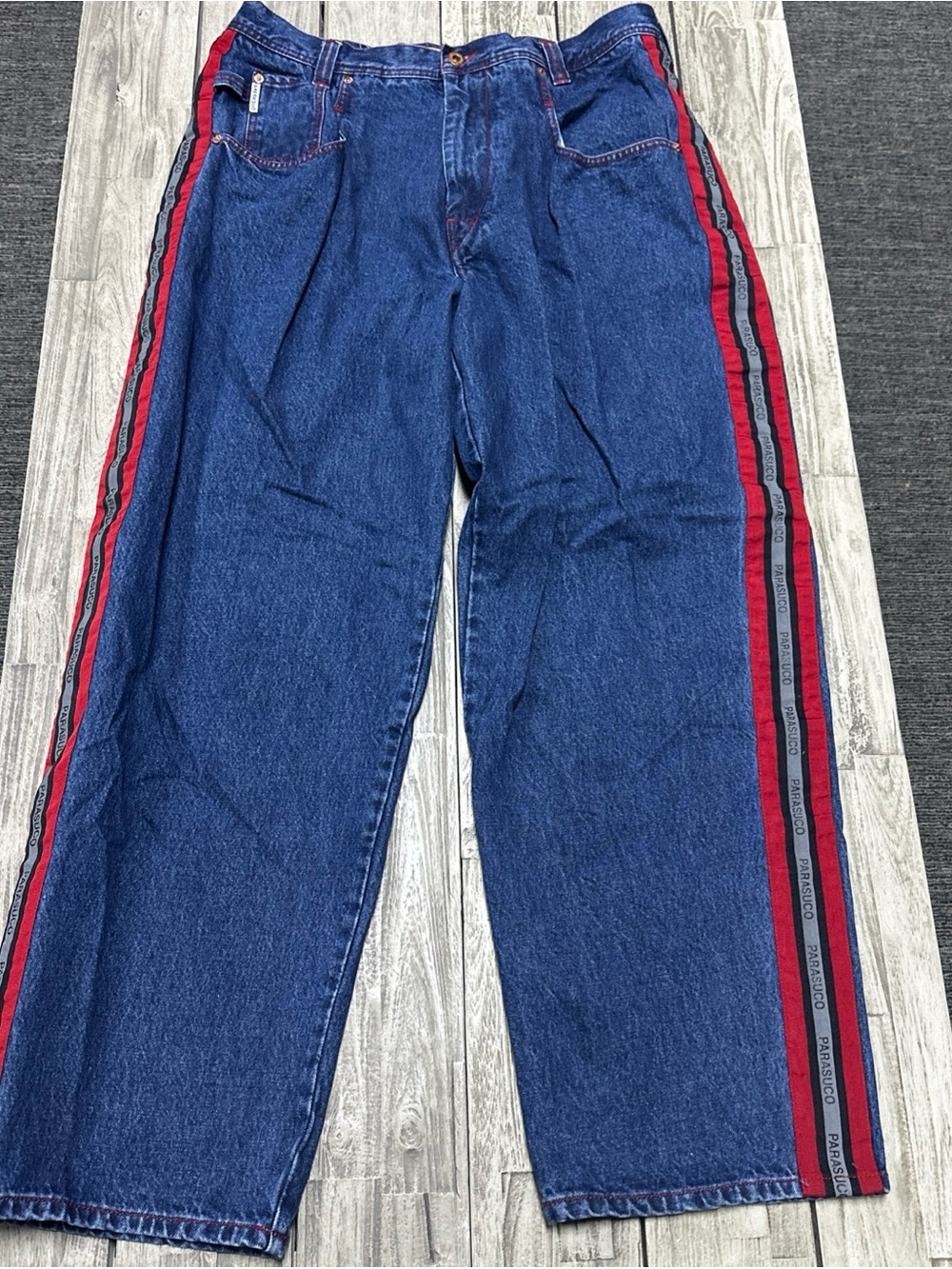 VTG 90s Parasuco Extreme Fit Baggy Wide Leg Jeans Sz 38 Grunge Taped Side Stripe